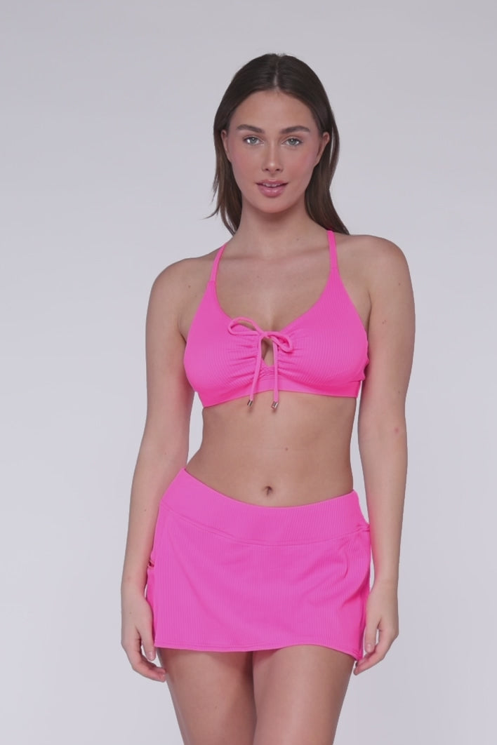 Charger et lire la vidéo dans la visionneuse de la Galerie, Sunsets Neon Pink Sporty Swim Skirt
