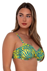 Side pose #1 of Taylor wearing Sunsets Cabana Crossroads Underwire Top
