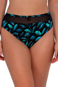 Front pose #1 of Taylor wearing Sunsets Cascade Seagrass Texture Annie High Waist Bottom