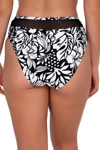Back pose #1 of Taylor wearing Sunsets Caribbean Seagrass Texture Annie High Waist Bottom