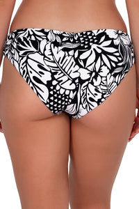 Back pose #1 of Taylor wearing Sunsets Caribbean Seagrass Texture Alana Reversible Hipster Bottom