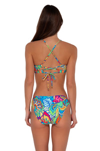 Back pose #1 of Gigi wearing Sunsets Fiji Sandbar Rib Brandi Bralette Top with matching Audra Hipster bikini bottom