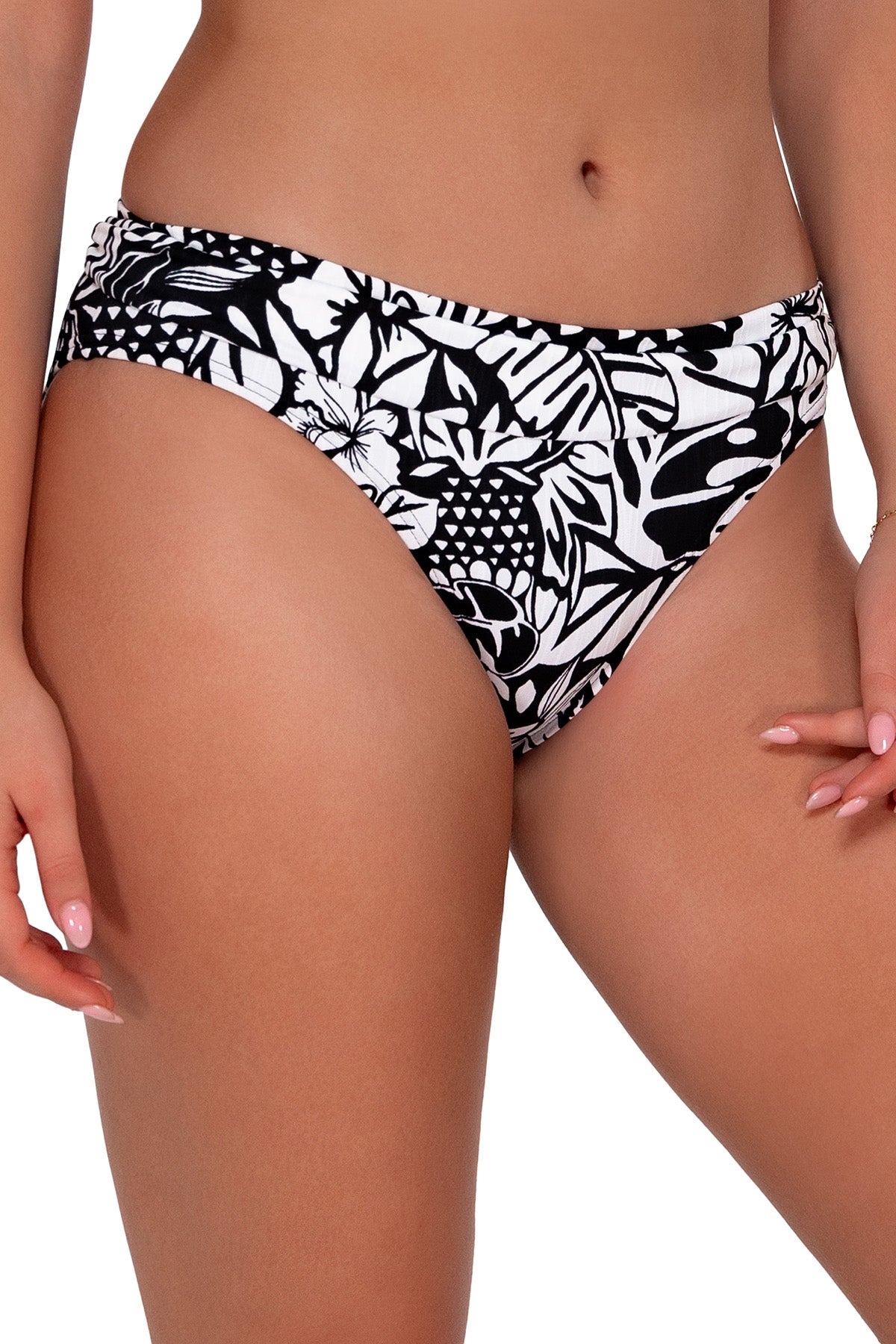 Side pose #1 of Taylor wearing  Sunsets Caribbean Seagrass Texture Unforgettable Bottom