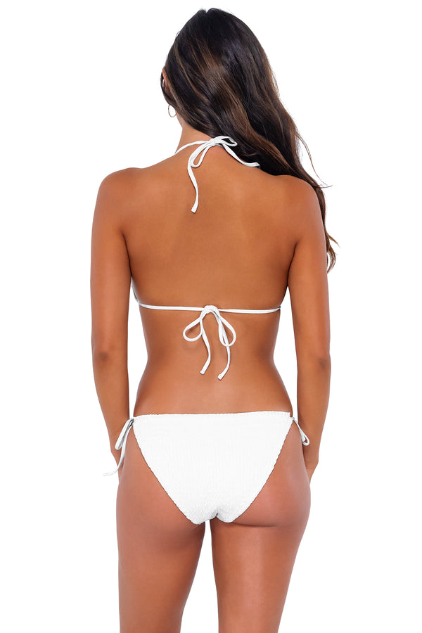 Back pose #1 of Chonzie wearing Swim Systems Magnolia Bay Rib Kali Tie Side Bottom paired with