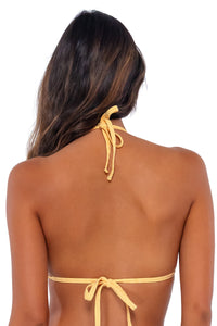 Back pose #1 of Chonzie wearing Swim Systems Honey Bay Rib Cambria Triangle Top