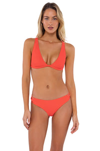 Front pose #1 of Jessica wearing Swim Systems Tangelo Charlotte Top with matching Saylor Hipster bikini bottom