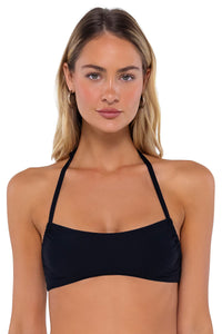 Front pose #1 of Jessica wearing Swim Systems Onyx Hanalei Halter Top