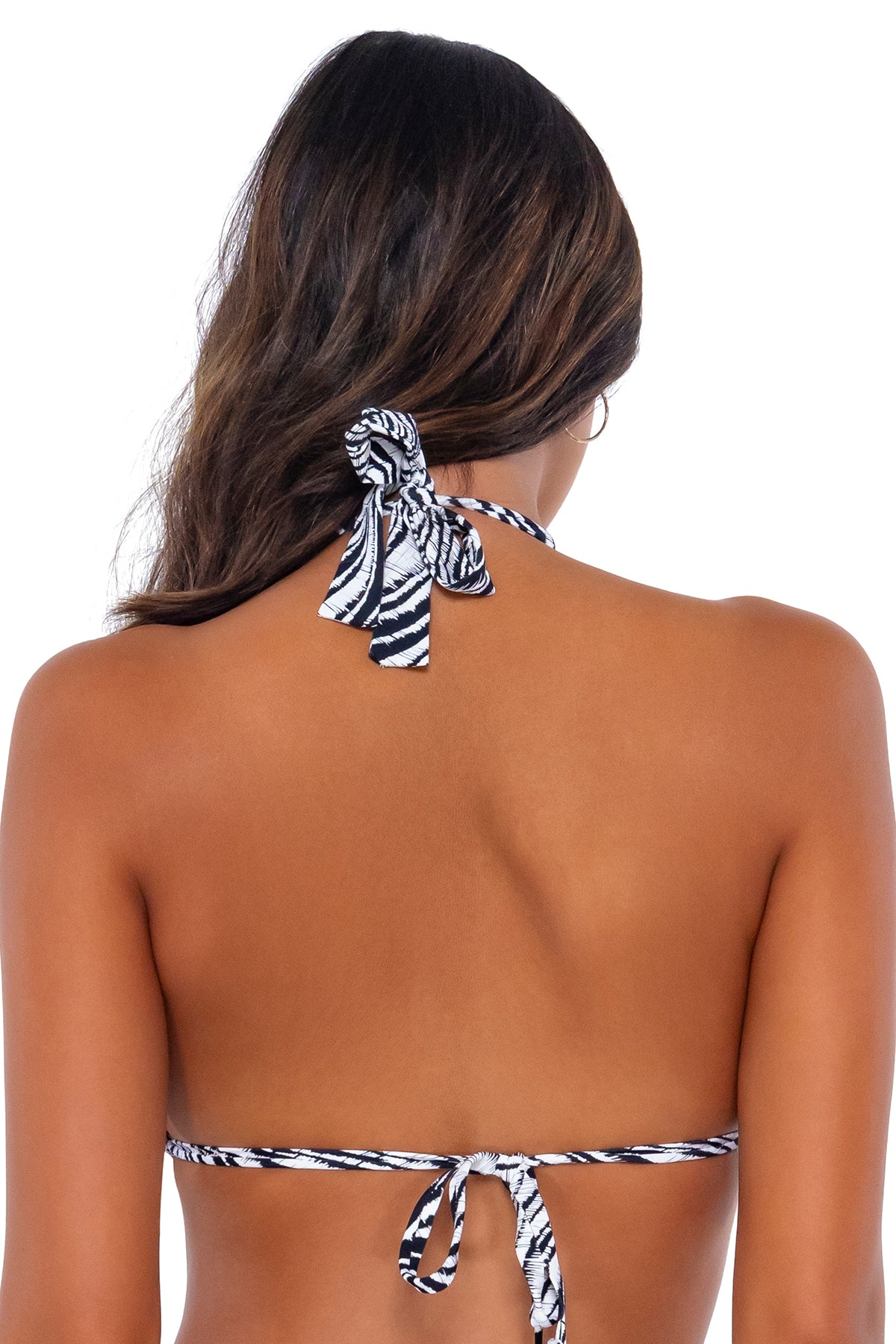 Back pose #1 of Chonzie wearing Swim Systems Against the Grain Mila Triangle Top