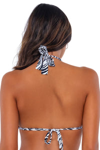 Back pose #1 of Chonzie wearing Swim Systems Against the Grain Mila Triangle Top