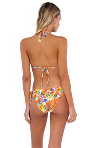 Back pose #1 of Jessica wearing Swim Systems Beach Blooms McKenna Tie Side Bottom with matching Mila Triangle bikini top