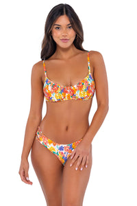 Front pose #1 of Chonzie wearing Swim Systems Beach Blooms Saylor Hipster Bottom with matching Bonnie bikini top