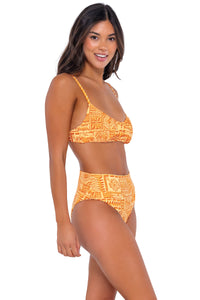 Side pose #1 of Chonzie wearing Swim Systems Playa Hermosa Tatum Bottom paired with Bonnie bikini bralette