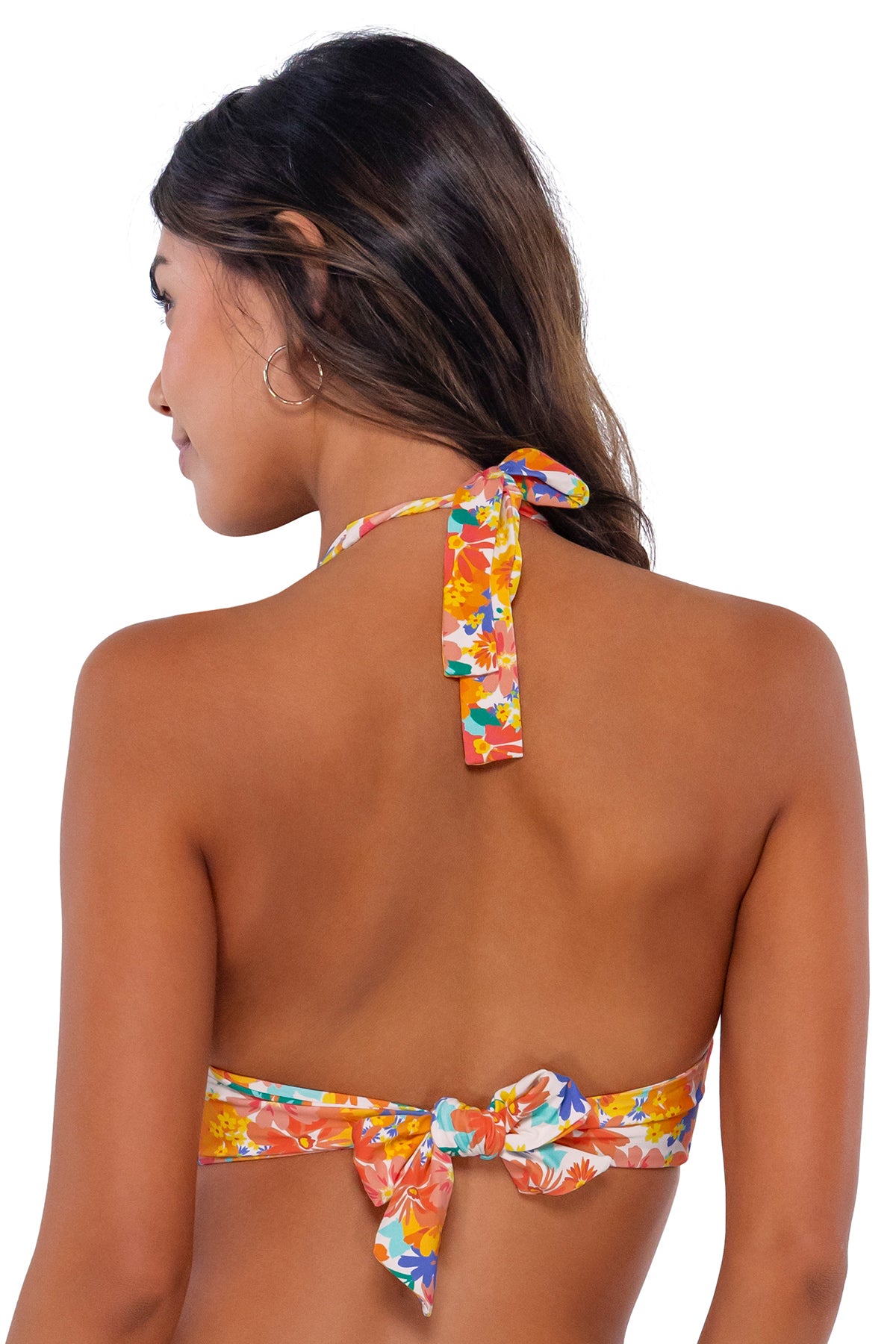 Back pose #1 of Chonzie wearing Swim Systems Beach Blooms Kendall Top