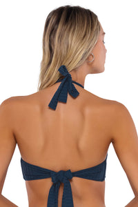 Back pose #1 of Jessica wearing Swim Systems Night Sky Bay Rib Kendall Top
