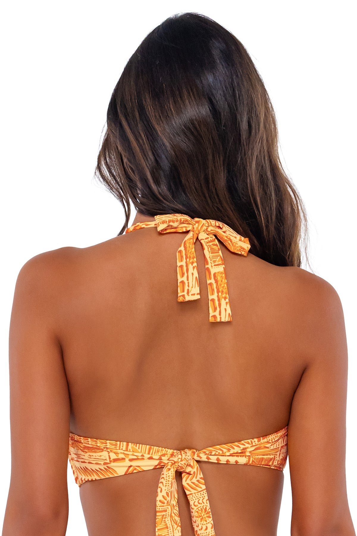 Back pose #1 of Chonzie wearing Swim Systems Playa Hermosa Kendall Top