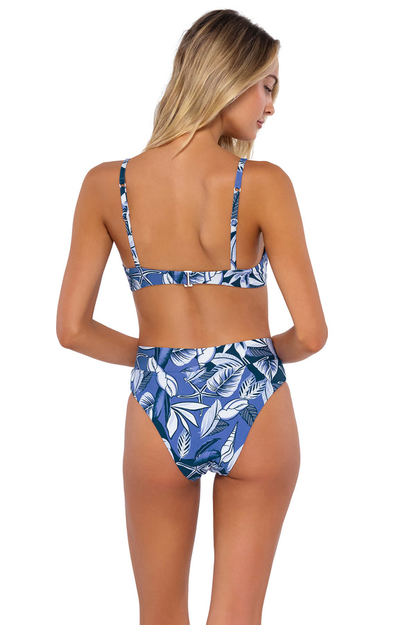 Back pose #1 of Jessica wearing Swim Systems Marea Delfina V Front Bottom with matching Annalee Underwire bikini top
