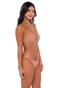 Side pose #1 of Chonzie wearing B Swim Amaretto Andi Bottom with matching Anisa bikini top